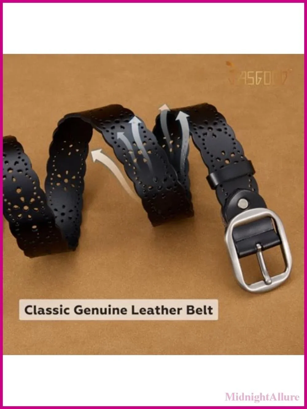 Genuine Leather Wide Belt Hollow Flower Buckle for Jeans Pants